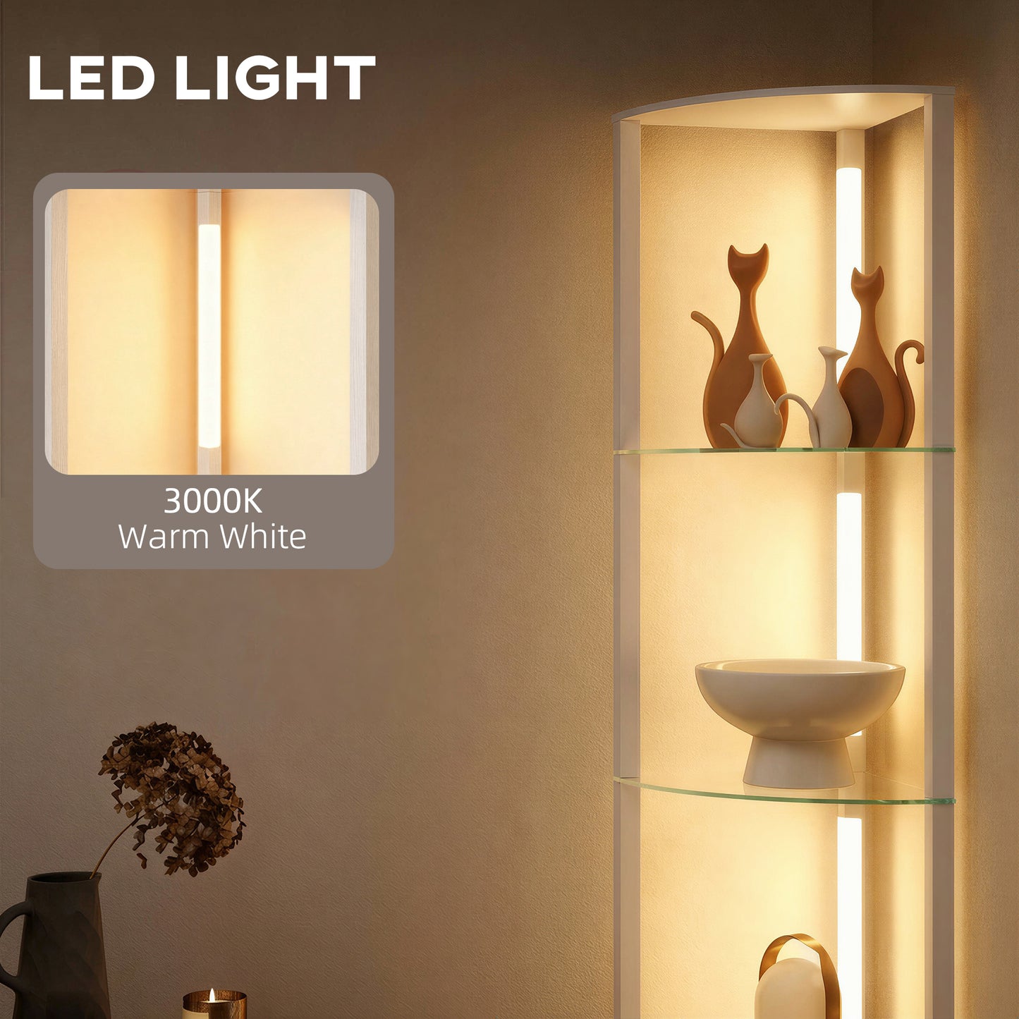 LED Floor Lamp with Shelves, Dimmable Standing Lamp with Foot Switch