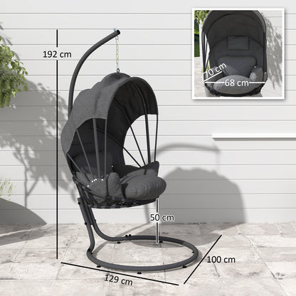 Hanging Egg Chair w/ Stand Retractable Canopy, Grey