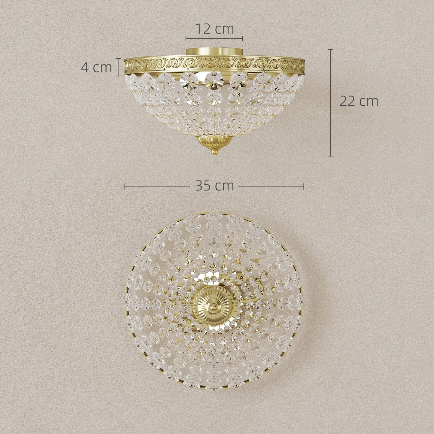 Chandelier Crystal Ceiling Light with E14 Base 2-Lights, Gold