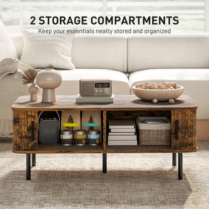 Coffee Table with Storage and Sliding Doors for Living Room, Brown