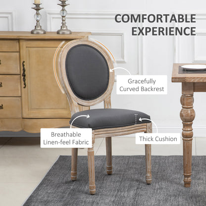 French-Style Dining Chairs Set of 2 with Linen Upholstery, Grey