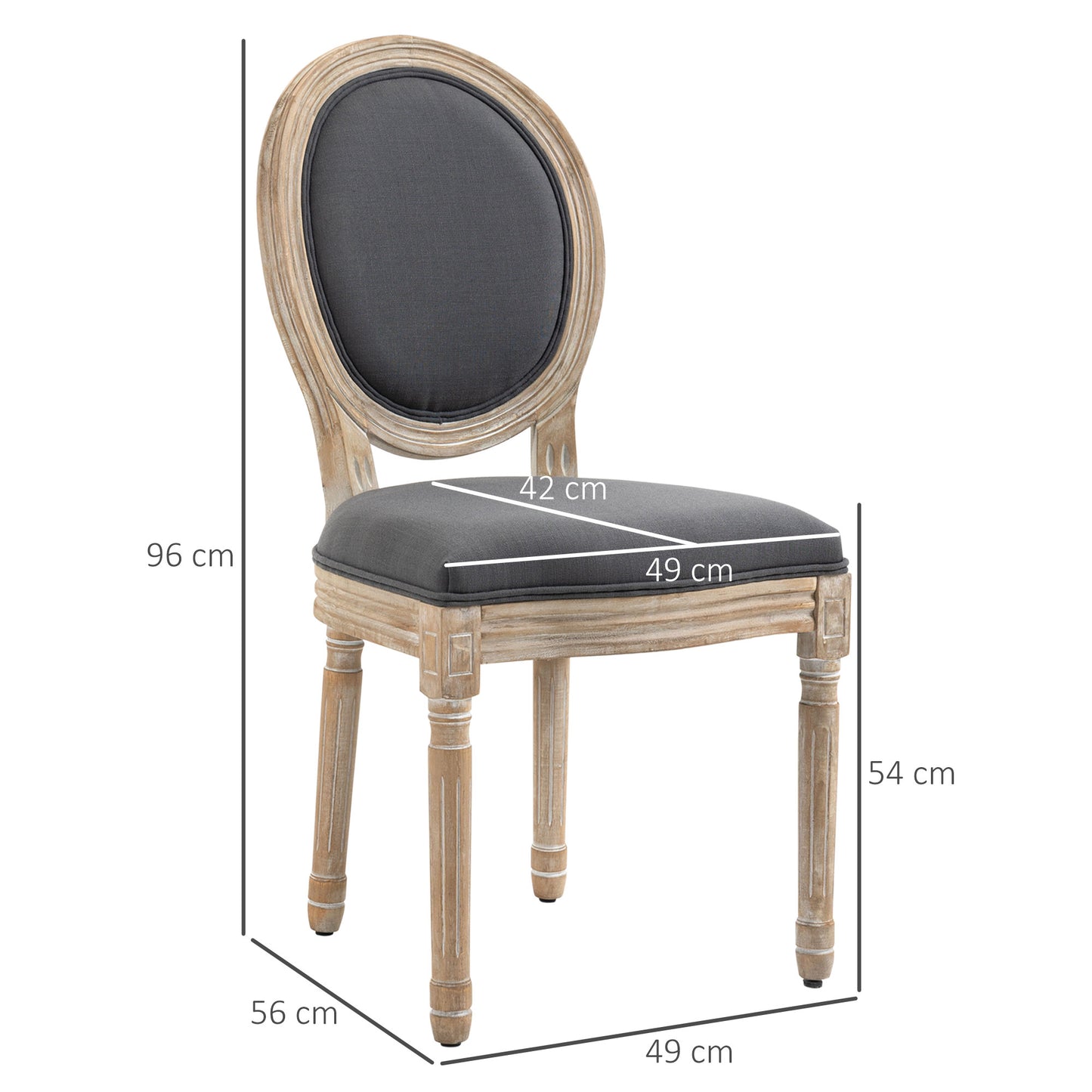 French-Style Dining Chairs Set of 2 with Linen Upholstery, Grey
