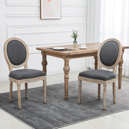 French-Style Dining Chairs Set of 2 with Linen Upholstery, Grey