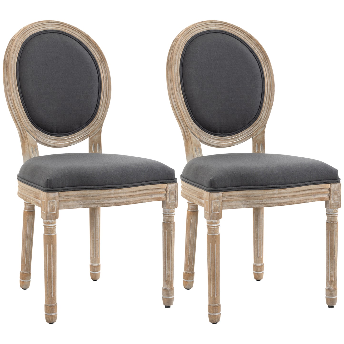 French-Style Dining Chairs Set of 2 with Linen Upholstery, Grey