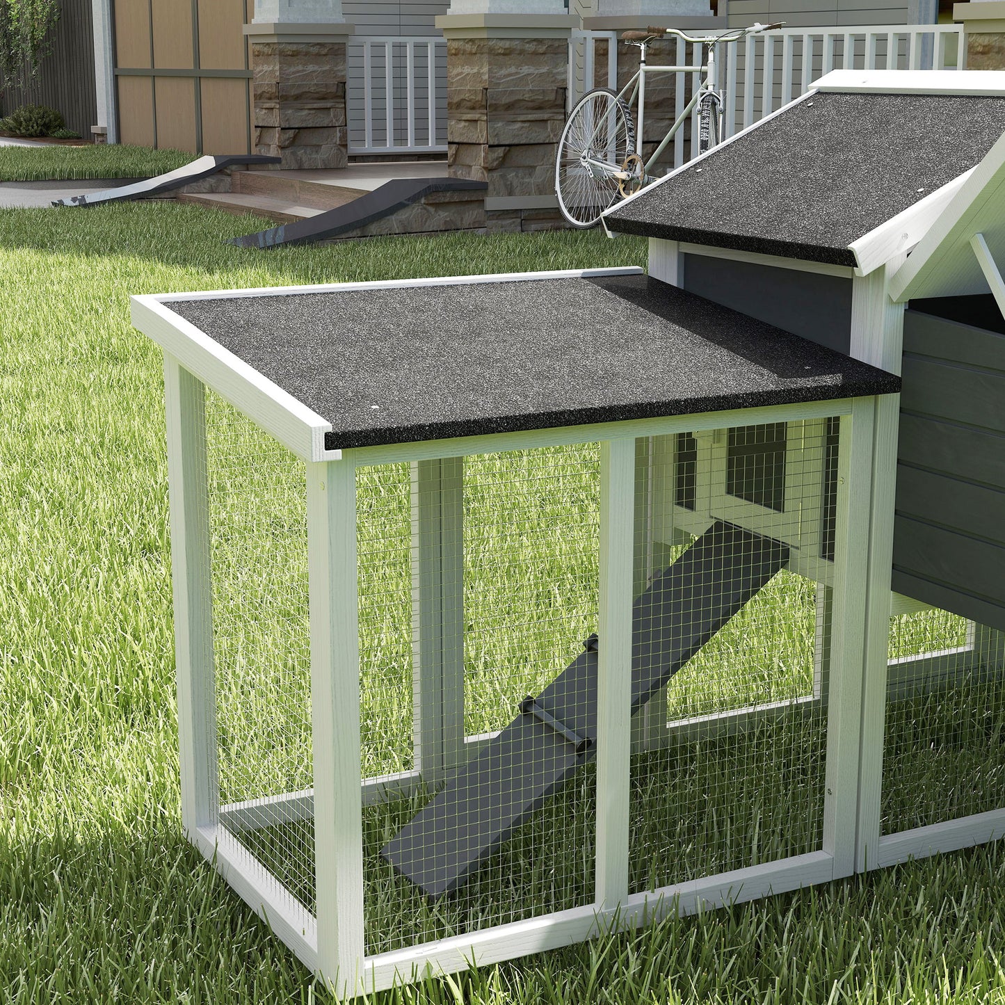 PawHut Wood Chicken Coop Hens Cage Poultry House with Nesting Boxes Run