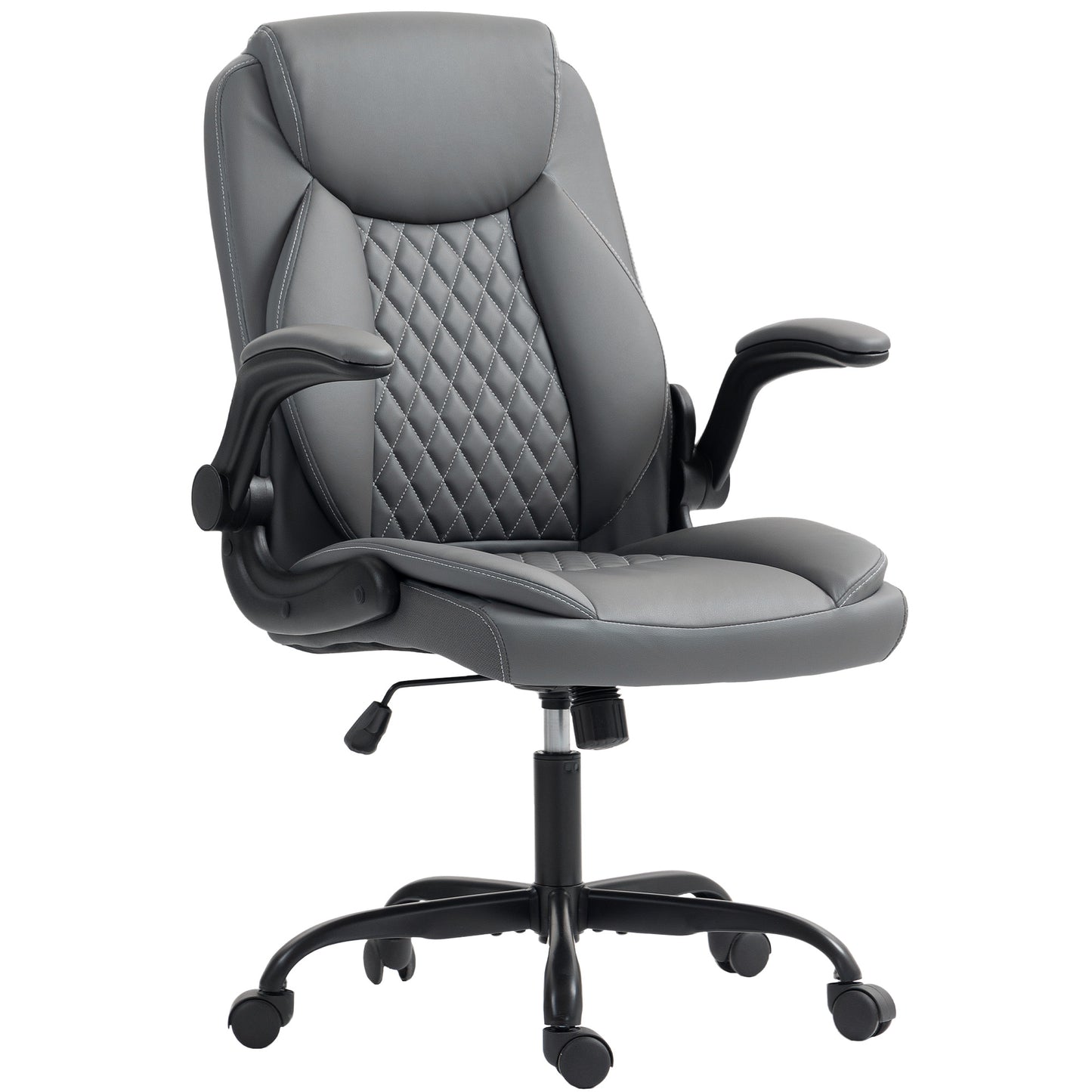 PU Leather Office Desk Chair with Thick Cushion, Charcoal Grey