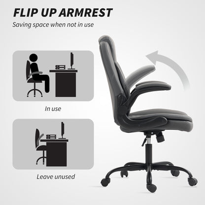 PU Leather Office Desk Chair with Thick Cushion, Charcoal Grey