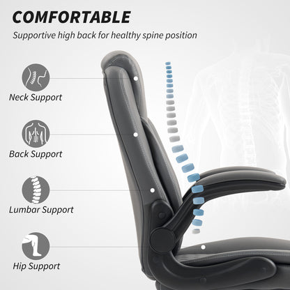 PU Leather Office Desk Chair with Thick Cushion, Charcoal Grey