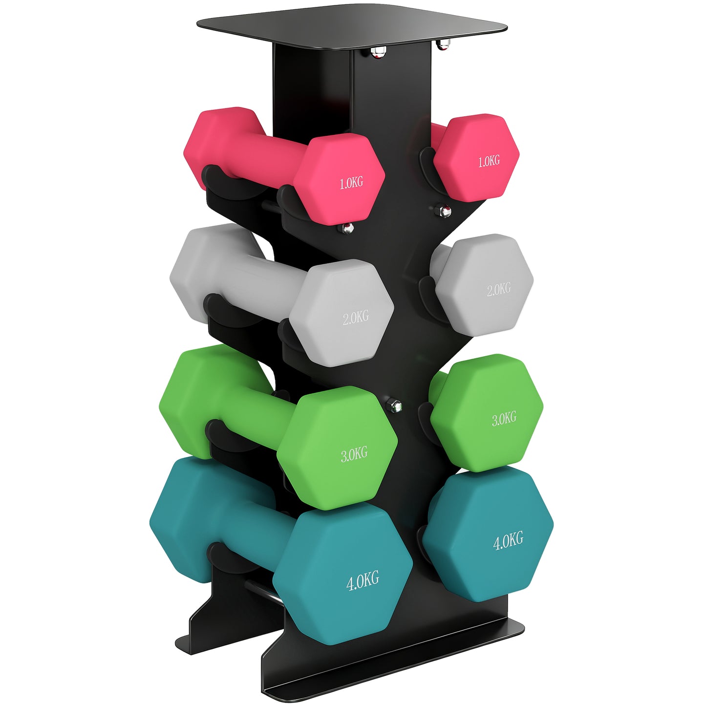 Hex Dumbbells Set with Dumbbell Rack, 1kg, 2kg, 3kg, 4kg Set