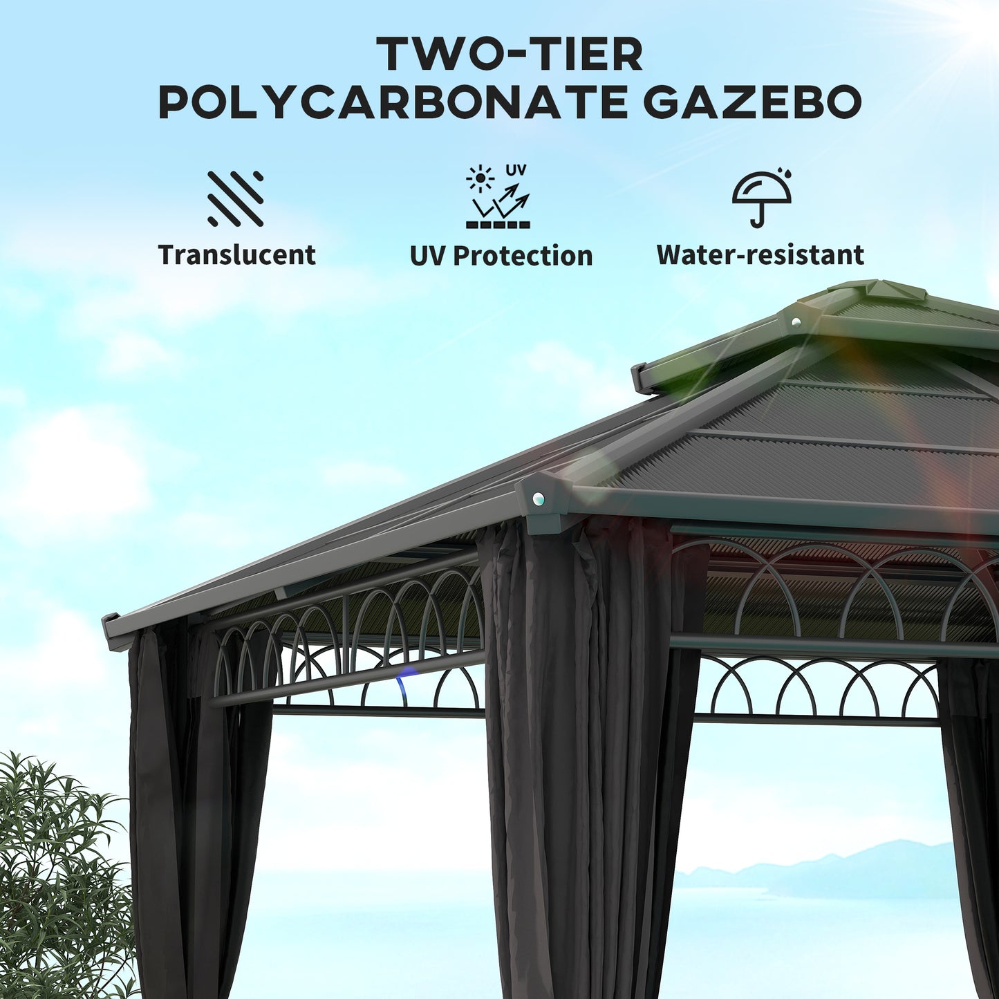 3 x 3 (m) Double Roof Hard Top Gazebo w/Nettings, Dark Grey
