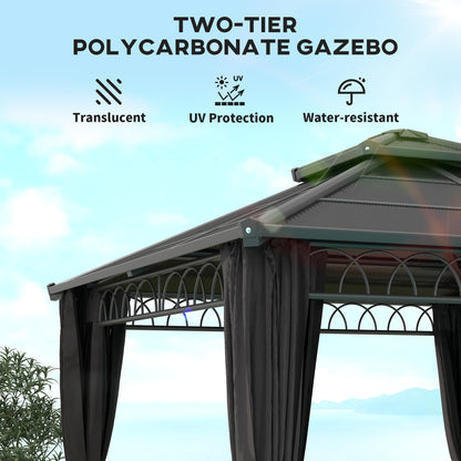 3 x 3 (m) Double Roof Hard Top Gazebo w/Nettings, Dark Grey