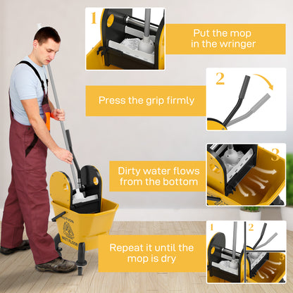 Mop Bucket with Wringer on Wheels for Floor Cleaning 26 Litre Yellow