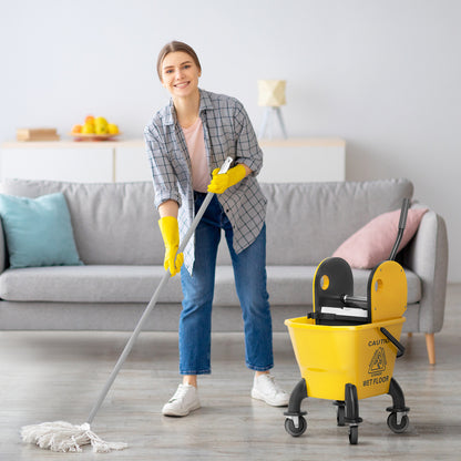 Mop Bucket with Wringer on Wheels for Floor Cleaning 26 Litre Yellow