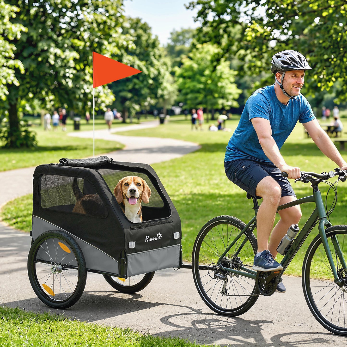 Dog Bike Trailer, Pet Cart Bicycle Carrier for Small and Medium Pets with 20" Inflatable Rubber Wheels, Universal Bicycle Coupler, Reflectors, Flag, Internal Leash, Support Up to 20kg, Grey