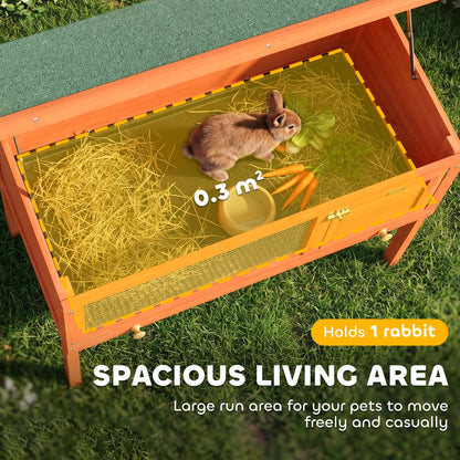 Wooden Rabbit Hutch, Guinea Pig Hutch with Openable Asphalt Roof and Pull-Out Tray, Outdoor Elevated Bunny House for Rabbits, Chinchillas and Small Animals, Indoor Outdoor Use, Orange
