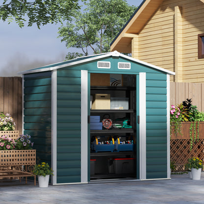 7 x 4ft Upgraded Metal Shed with Lock, Easy to Assemble, Green