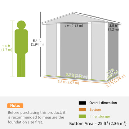 7 x 4ft Upgraded Metal Shed with Lock, Easy to Assemble, Green