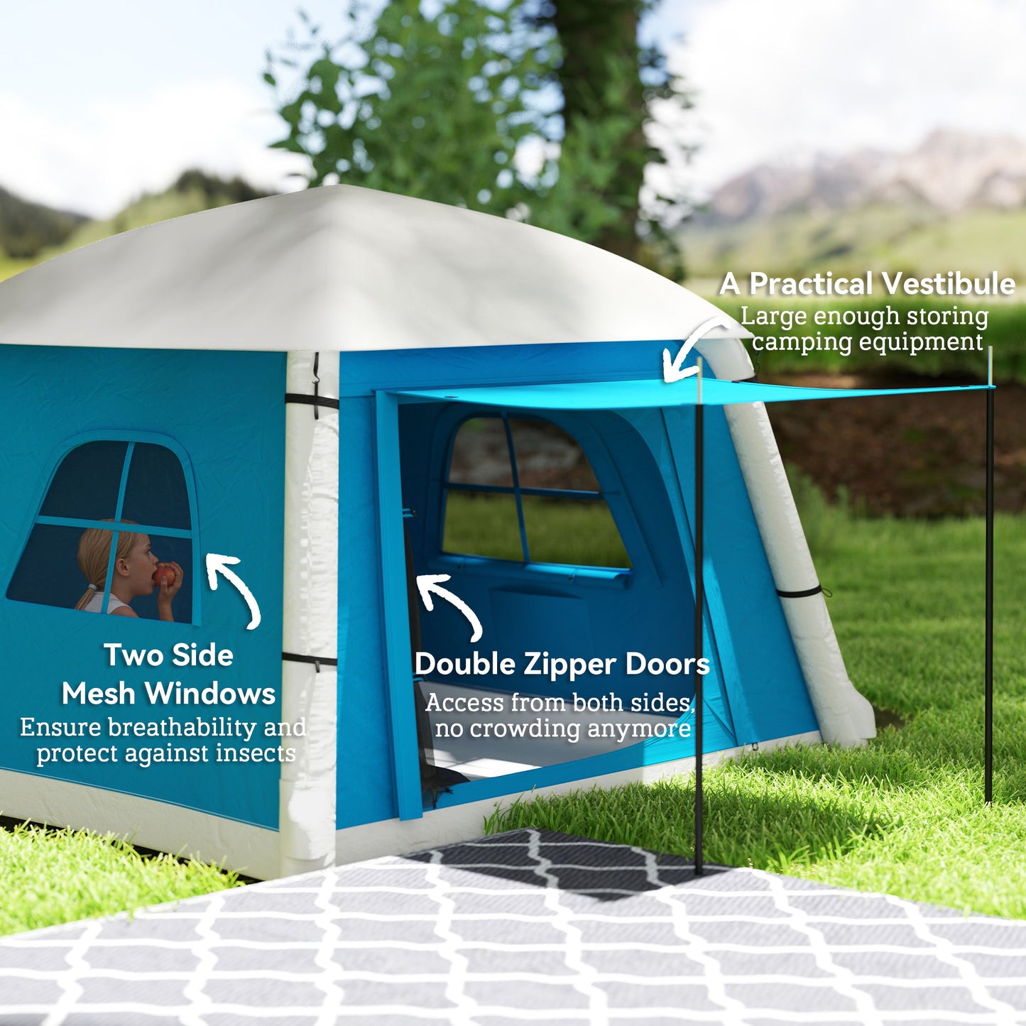 Inflatable Camping Tent, 2 Man Tent, Light Blue