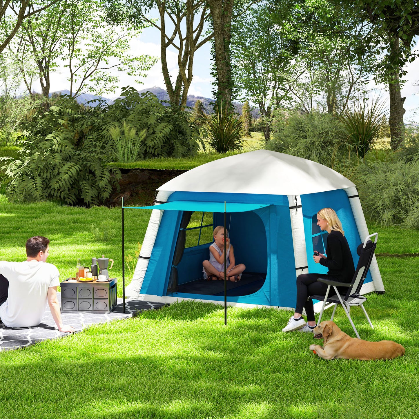Inflatable Camping Tent, 2 Man Tent, Light Blue