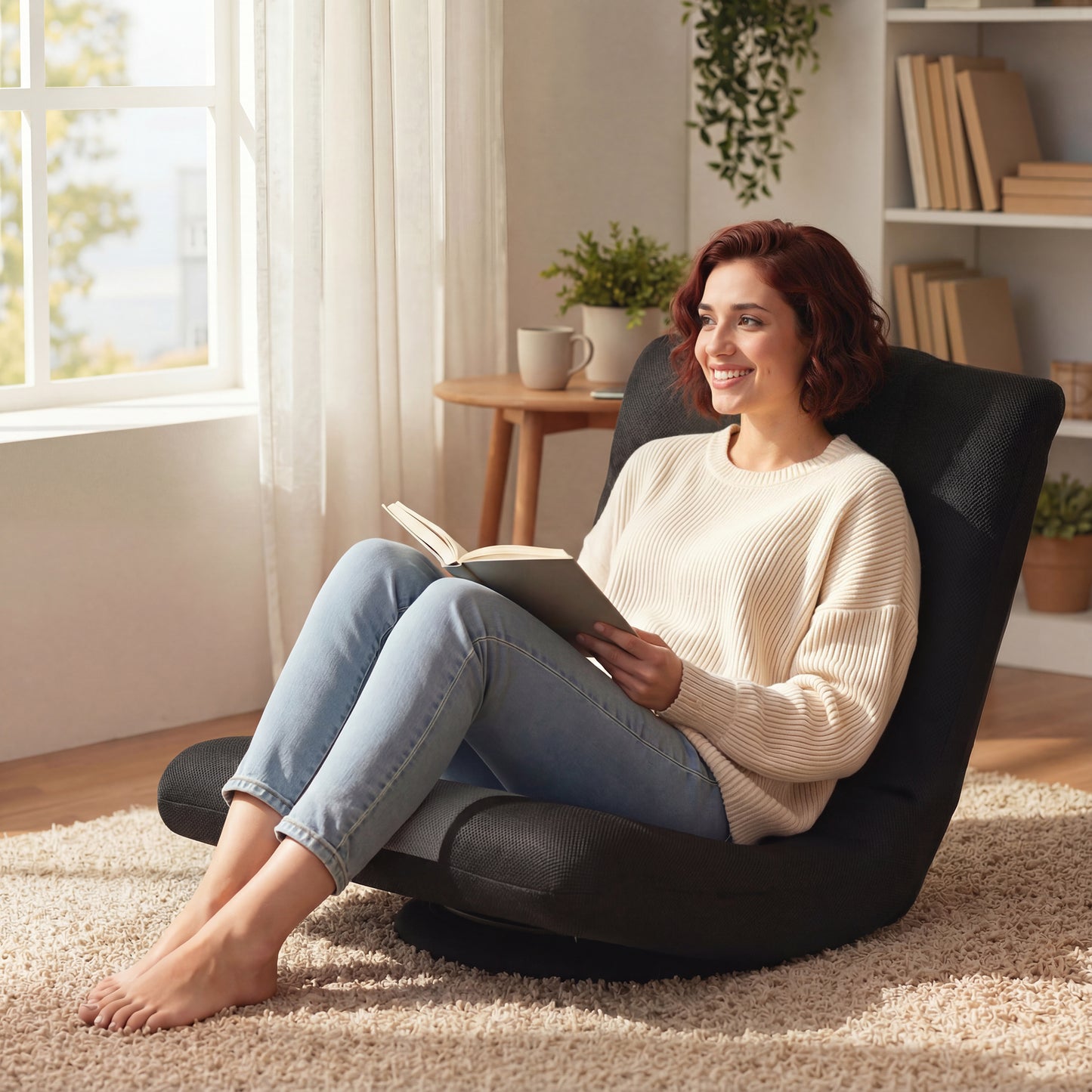 Folding Floor Chair, Floor Sofa with Adjustable Backrest, Wide Seat