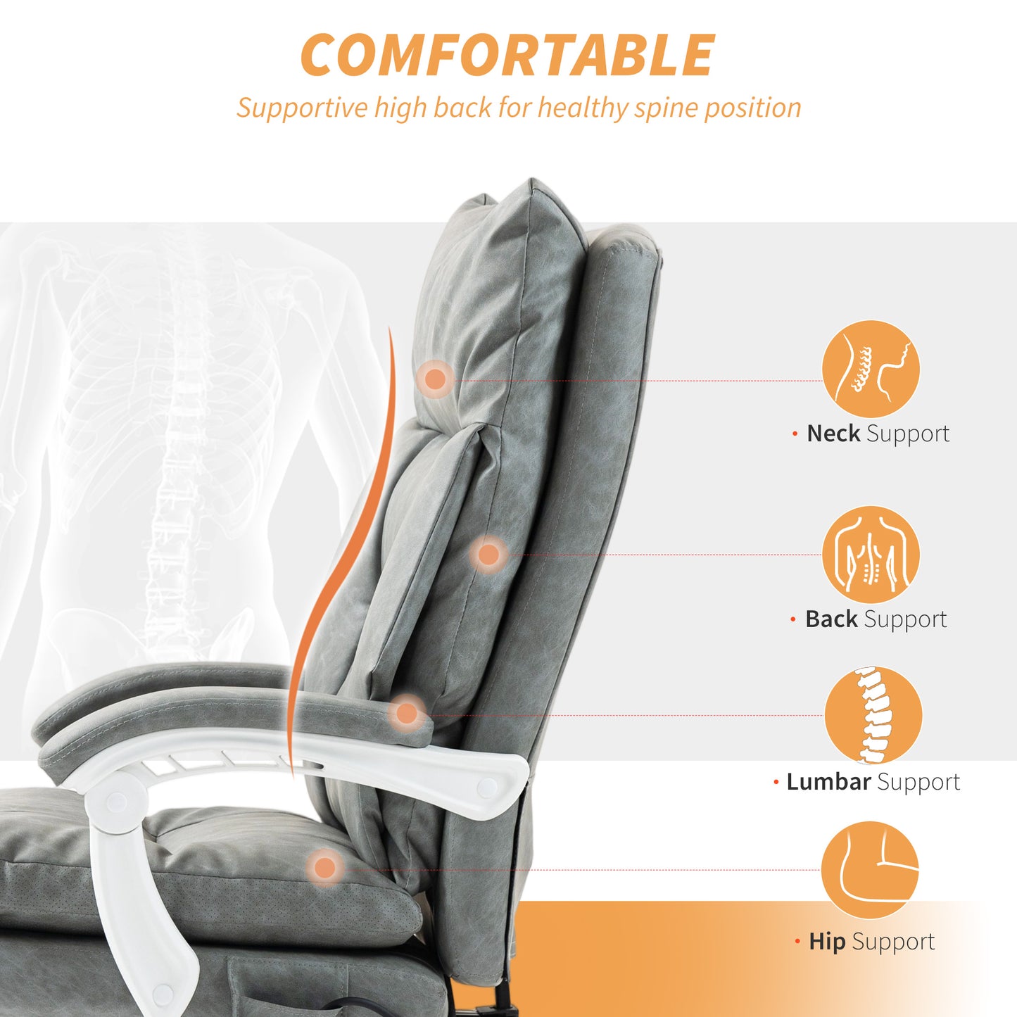 Office Chair with Adjustable Lumbar Support, Computer Chair, Grey