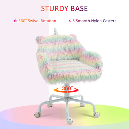 Unicorn Home Office Chair, Height Adjustable Fluffy Desk Chair with Armrests and Swivel Wheels, Colourful