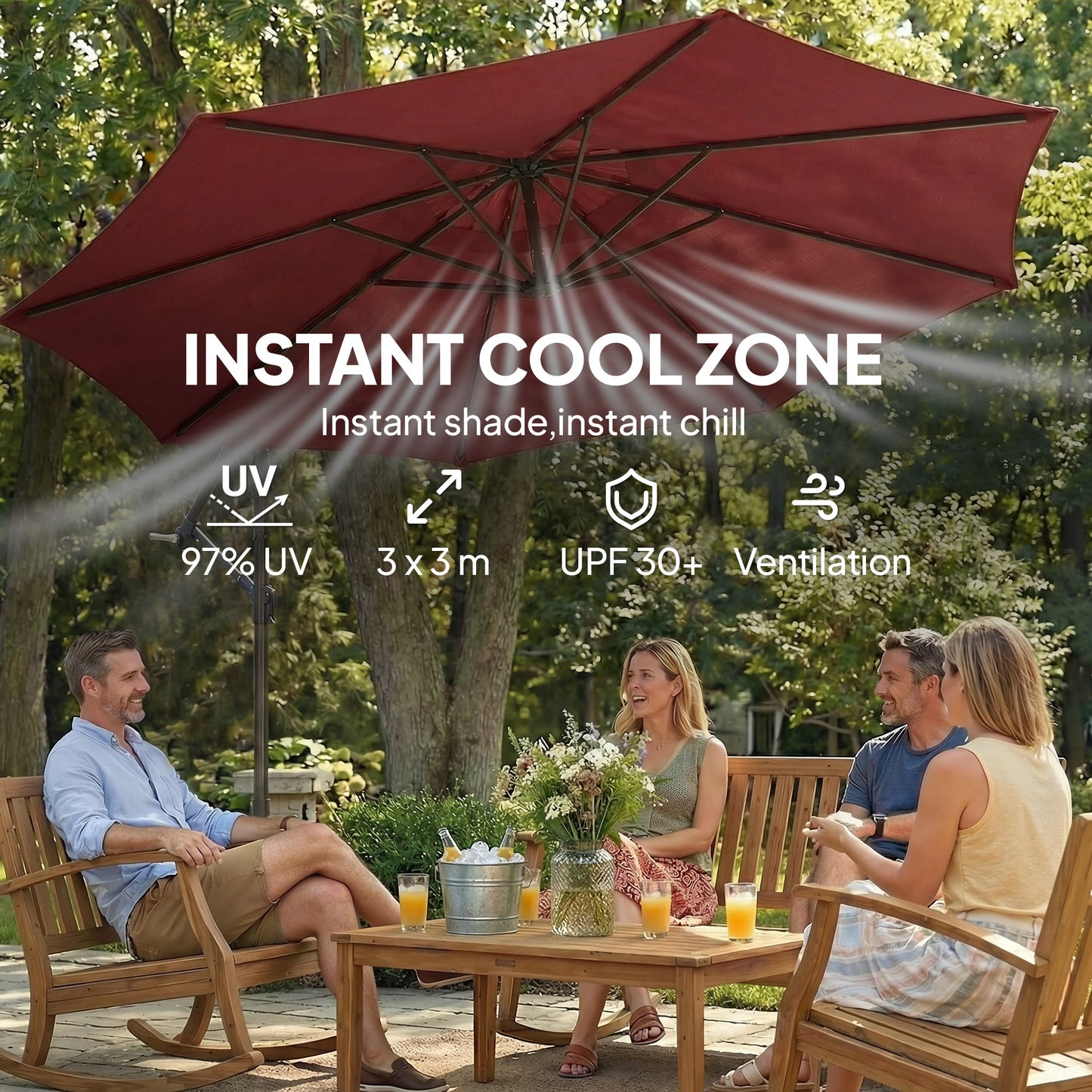3(m) Garden Banana Parasol Cantilever Umbrella w/ Base, Wine Red