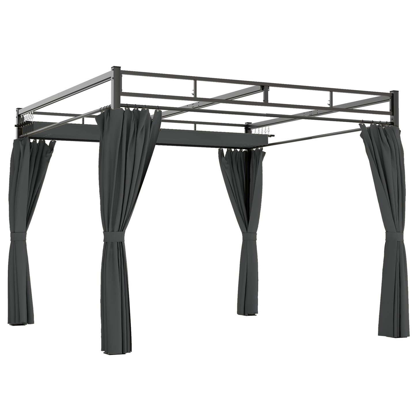 3 x 3 m Garden Pergola with Retractable Canopy, Curtains, Dark Grey