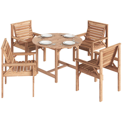 Garden Dining Set, Round Table and Chairs w/ Parasol Hole, Natural