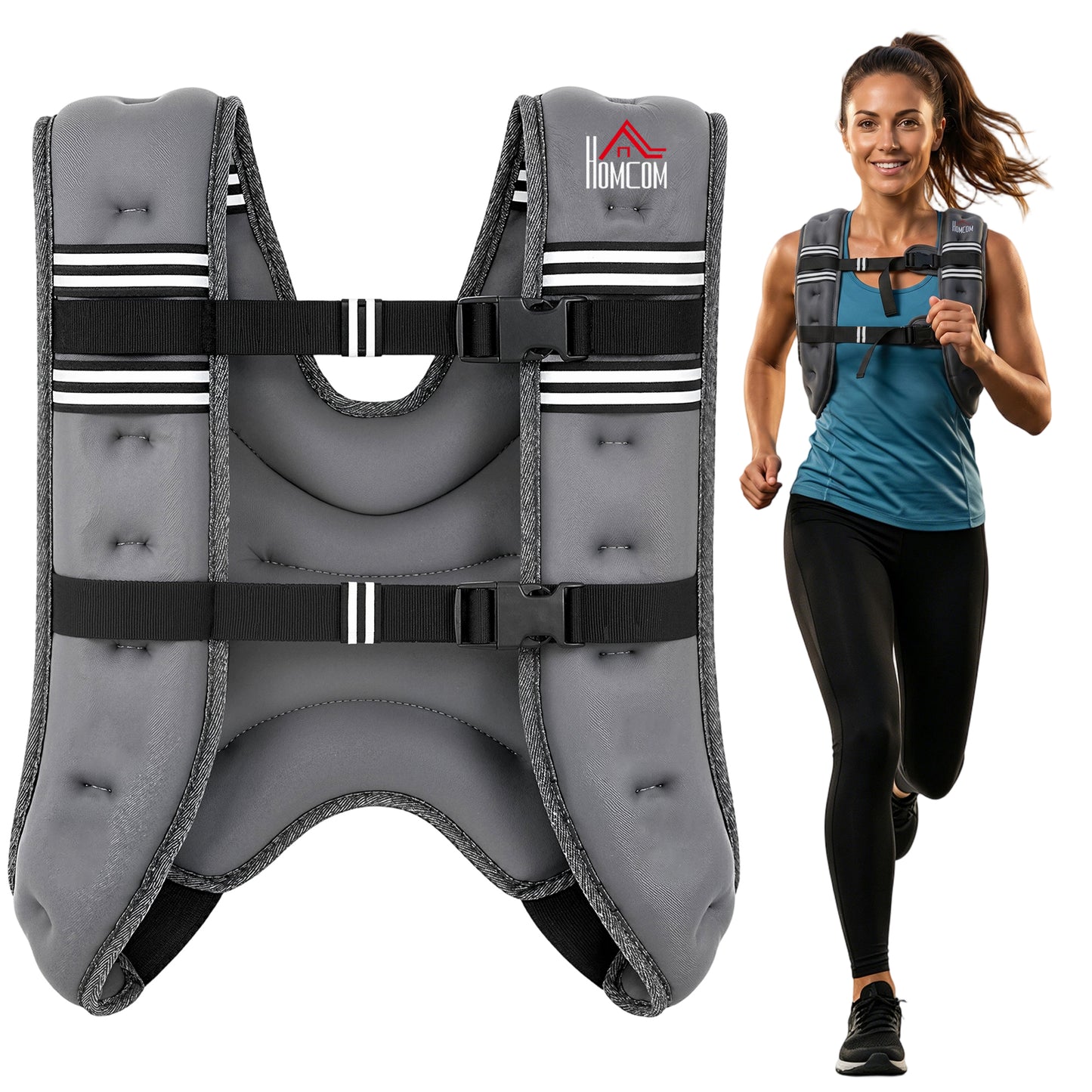 5KG Weighted Vest, Running Weight Vest with Adjustable Straps, Convenient Pocket and Reflective Strips, for Men and Women Cardio Exercise Strength Training Workout