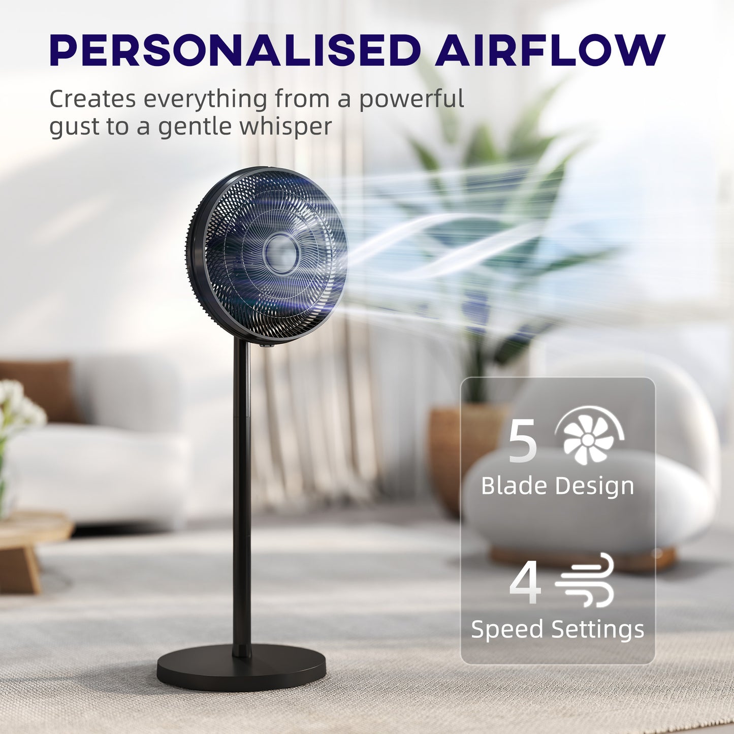 40 cm Standing Pedestal Fan, Quiet Electric Cooling Floor Fan, Black