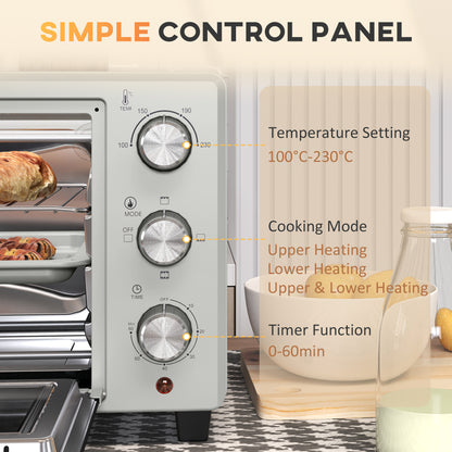 Mini Oven 21L Electric Grill w/ Adjustable Temp 1400W, Silver Tone