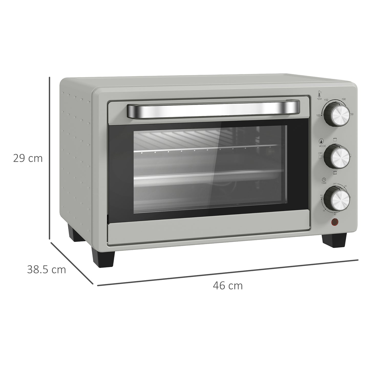 Mini Oven 21L Electric Grill w/ Adjustable Temp 1400W, Silver Tone