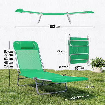 Sun Lounger Foldable Reclining Chair with Headrest Dark Green