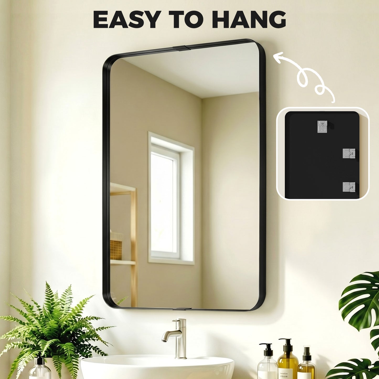 Wall Mirror with Elevated Aluminium Alloy Frame, 60 x 90 cm Bathroom Mirror with Tempered Glass for Living Room, Bedroom, Hallway, Black