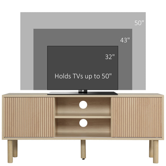 TV Stand Cabinet for TVs up to 50" with Sliding Doors, Natural