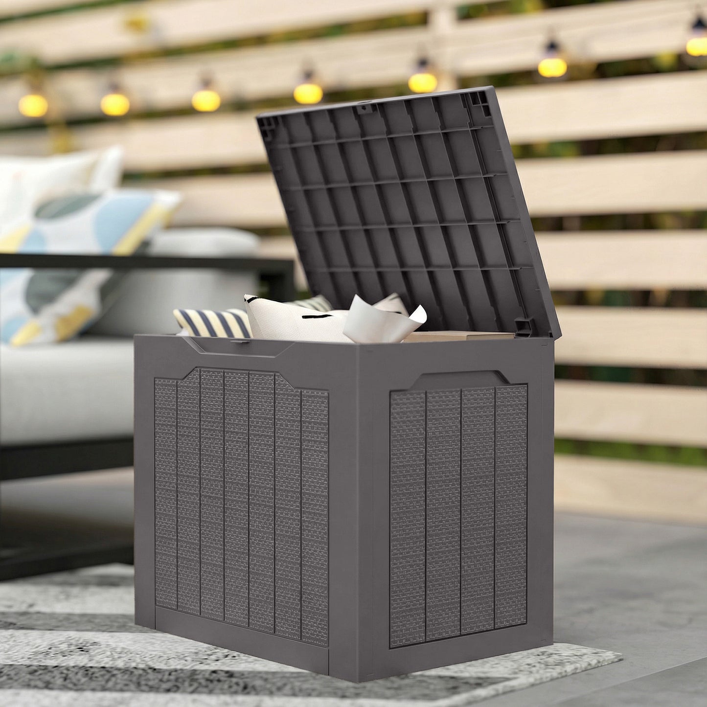 93L Plastic Garden Storage Box, Storage Container w/ Handles, Brown