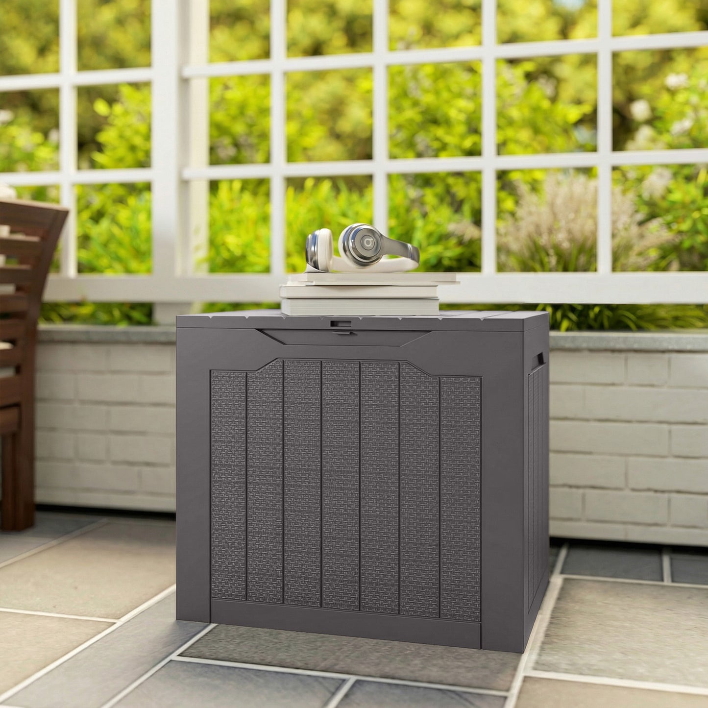 93L Plastic Garden Storage Box, Storage Container w/ Handles, Brown