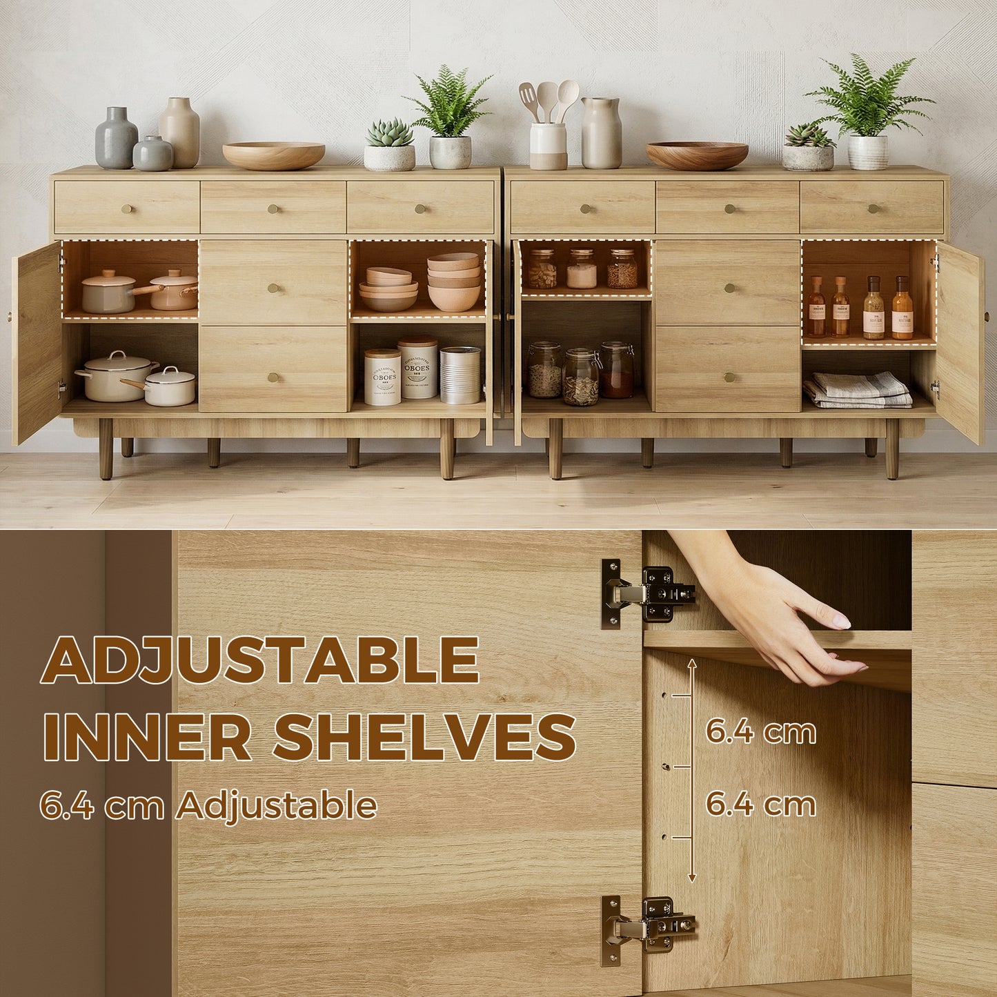 Sideboard Soft Close Doors Wood Legs Walnut