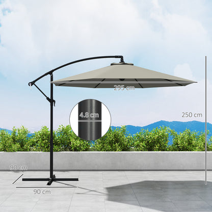 3(m) Cantilever Parasol Banana Umbrella w/ Crank, Light Grey