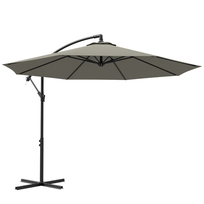3(m) Cantilever Parasol Banana Umbrella w/ Crank, Light Grey