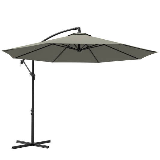 3(m) Cantilever Parasol Banana Umbrella w/ Crank, Light Grey