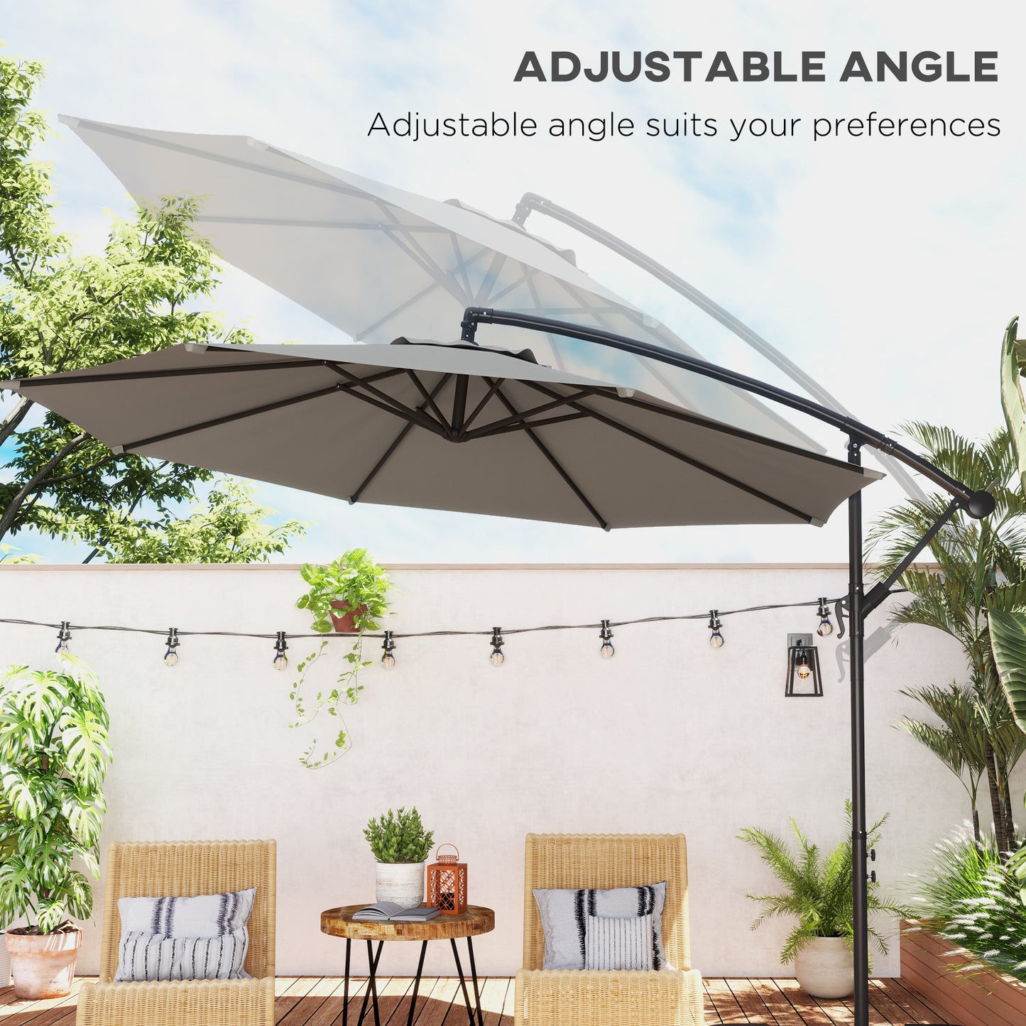 3(m) Cantilever Parasol Banana Umbrella w/ Crank, Light Grey