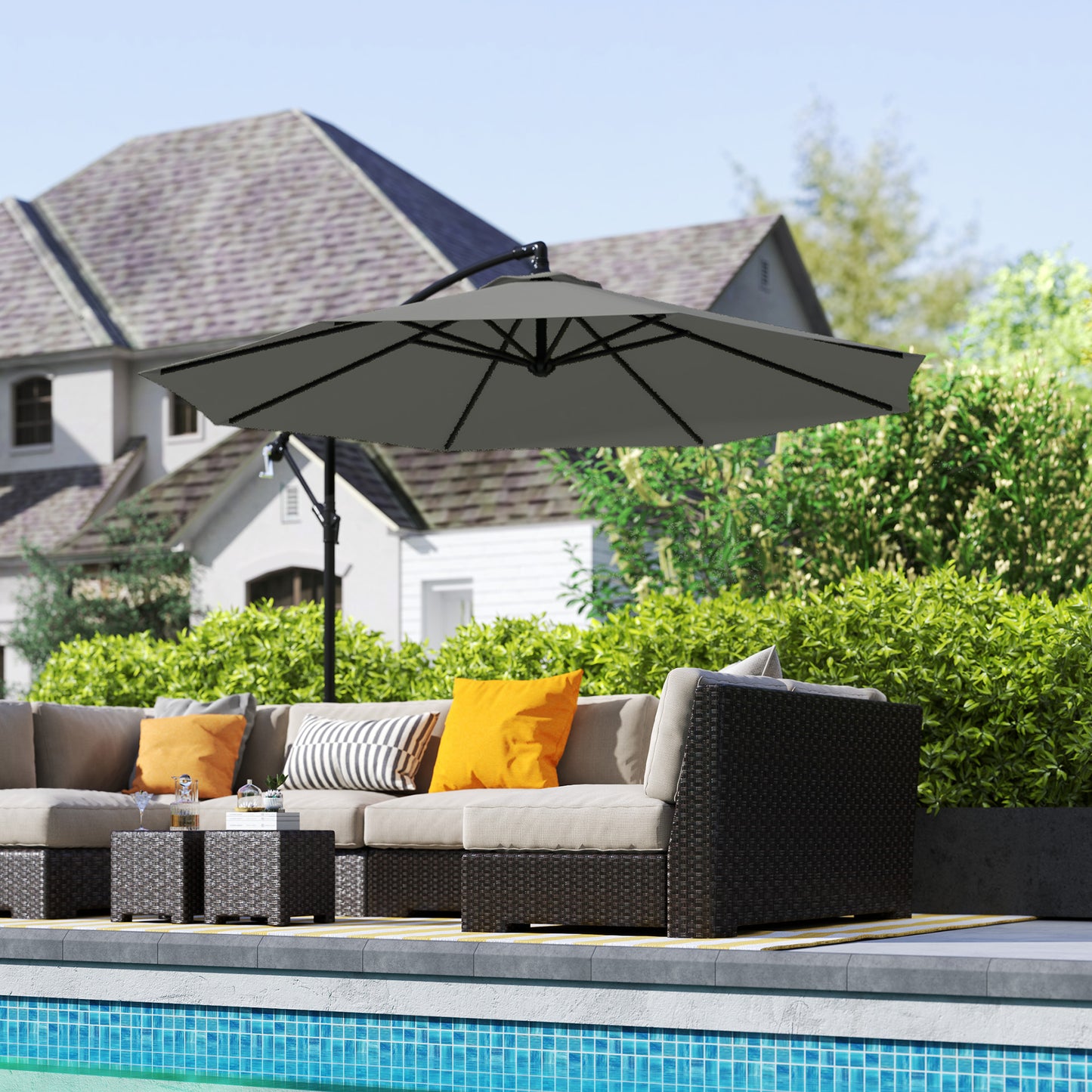 3(m) Cantilever Parasol Banana Umbrella w/ Crank, Light Grey