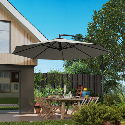 3(m) Cantilever Parasol Banana Umbrella w/ Crank, Light Grey