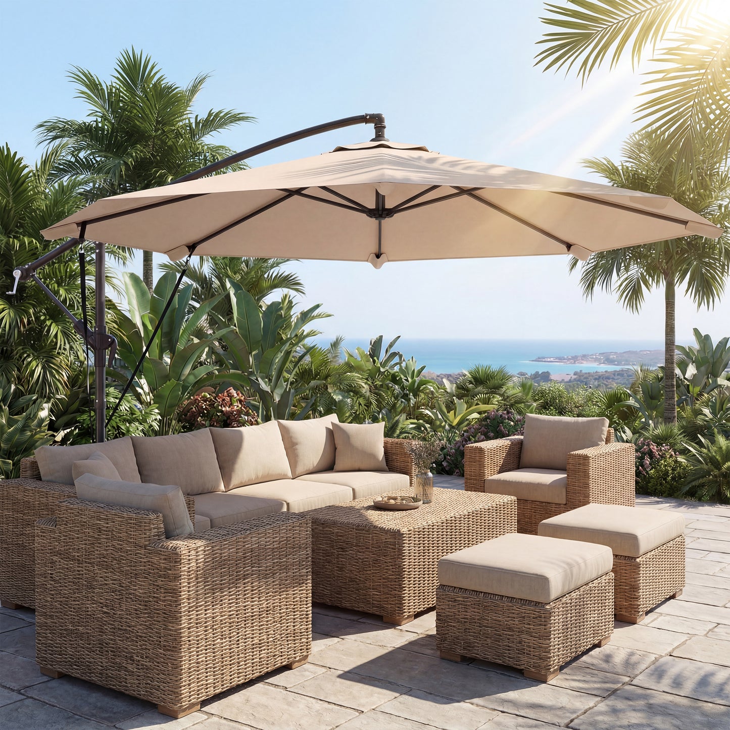 3 m Cantilever Parasol, Offset Umbrella with Cover and Wind Ropes