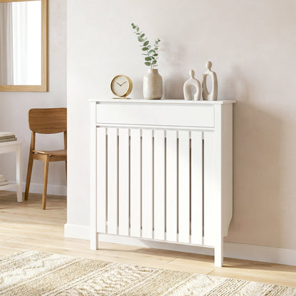 Radiator Cover with Drawer and Vertical Slats White