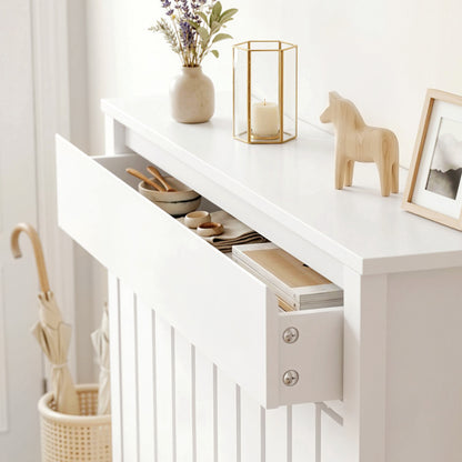 Radiator Cover with Drawer and Vertical Slats White