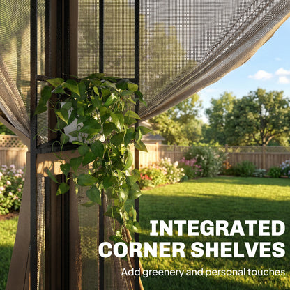 3 x 3.6 m Garden Gazebo with Shelves, UPF50+ Permanent Gazebo