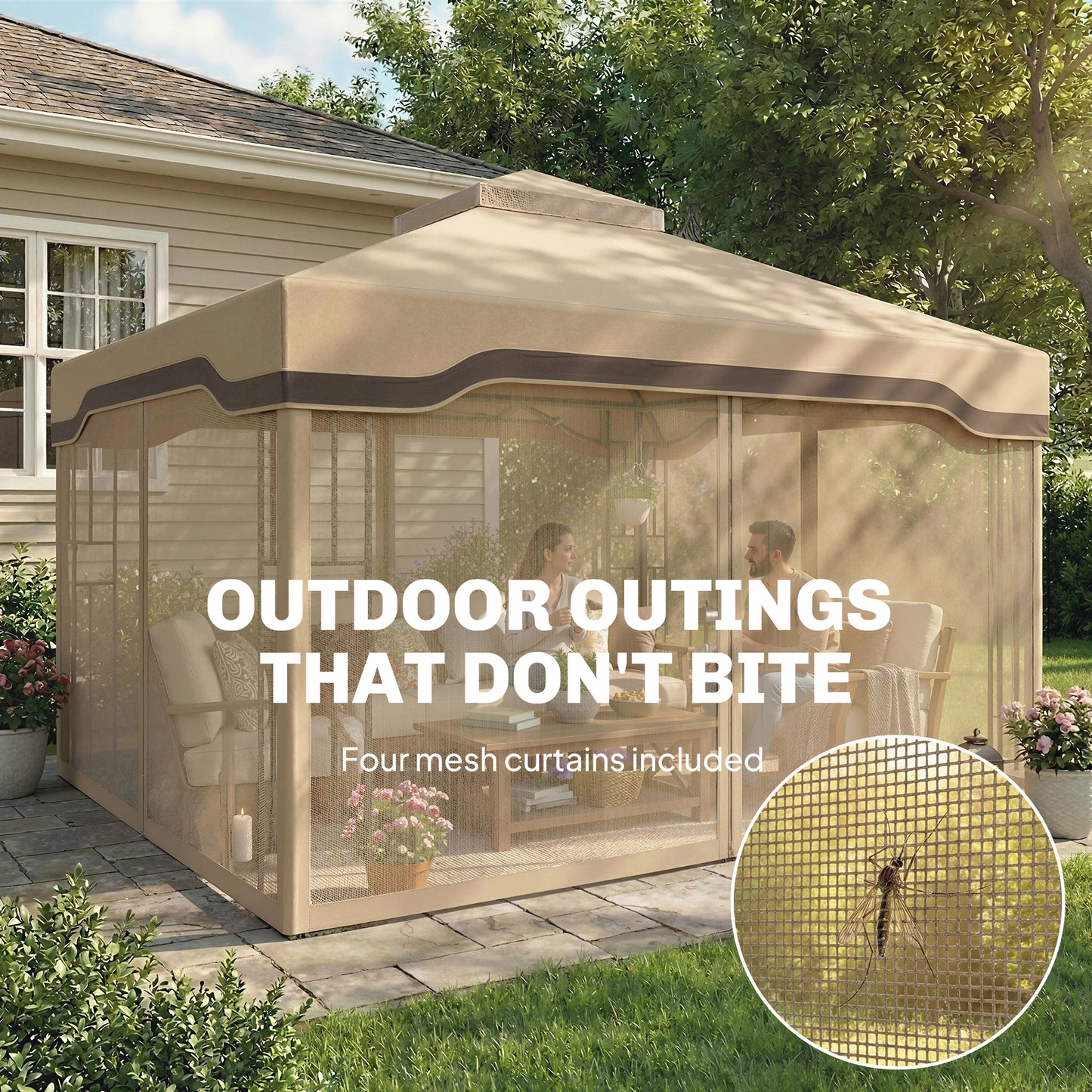 3 x 3.6 m Garden Gazebo with Shelves, UPF50+ Permanent Gazebo